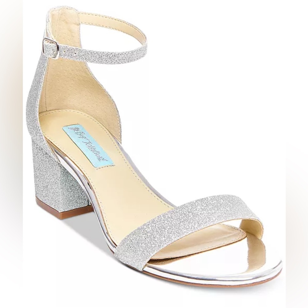 Betsey Johnson Sandals Ankle Strap Block Heel Silver Sz 8.5 Wedding Party
